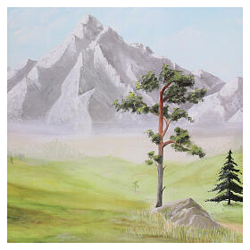 Nordischer Hintergrund mit Kiefer und Bergen Krippe, 70x100 cm