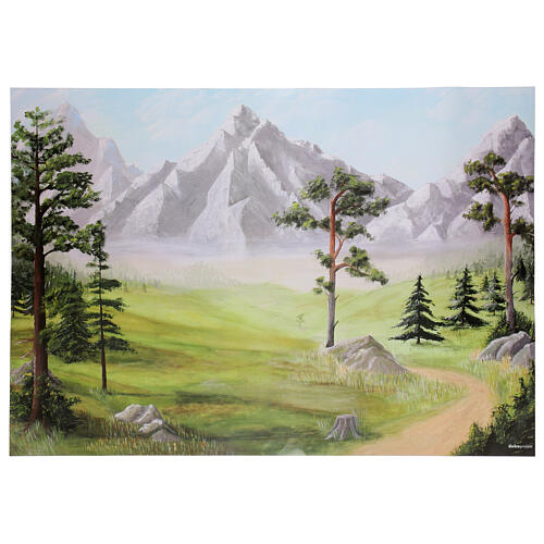 Nordic Nativity Scene background with pines and mountains 70x100 cm 1