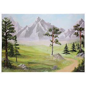 Cenário de papel presépio nórdico com pinheiro e montanhas 70x100 cm