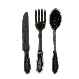 3-piece metal cutlery set for Neapolitan nativity scene 15 cm