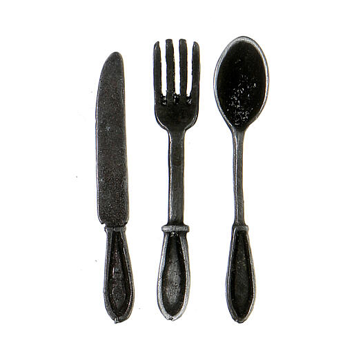 3-piece metal cutlery set for Neapolitan nativity scene 15 cm 1