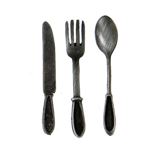 3-piece metal cutlery set for Neapolitan nativity scene 15 cm 2