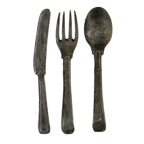 Three-piece metal cutlery set for Neapolitan Nativity 20-25 cm 2