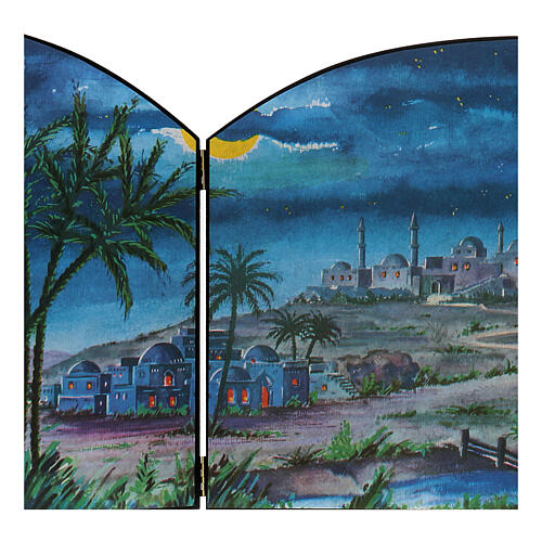 Triptyque voûté toile de fond crèche arabe bois 35x100 cm 2