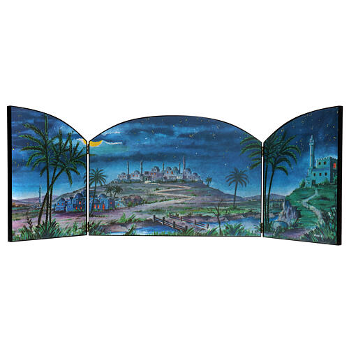Curved triptych for Arab nativity scene 35x100 cm wood 3