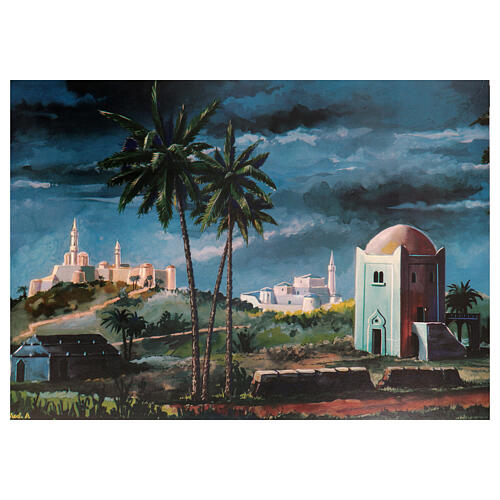 Díptico paisagem árabe presépio 50x135 cm madeira 2