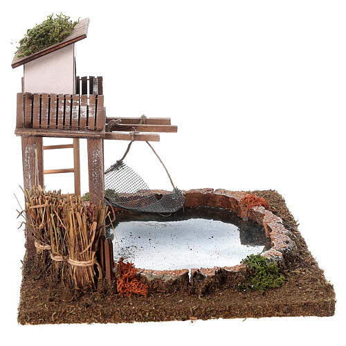 Lake with fisherman's shanty for Nativity Scene with 10 cm characters 15x25x20 cm 4