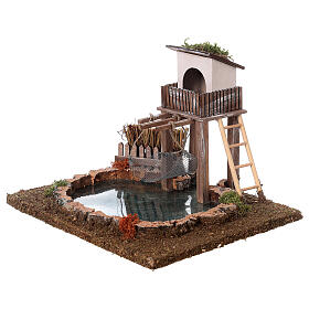 Lago com cabana de pescador para presépio com figuras de 10 cm 15x25x20 cm