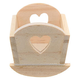Berço de madeira com coração 10x10 cm para presépio com figuras de 8-10 cm
