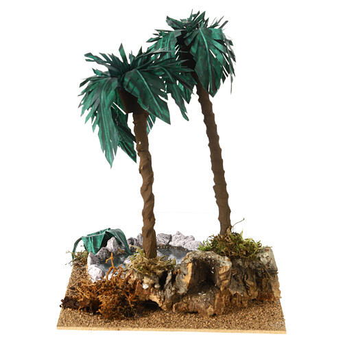 Double palm tree with resin lake 25x20x20 cm for 8 cm Nativity Scene 6