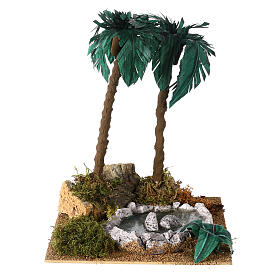 Palmeira dupla com lago resina 25x20x20 cm para presépio com figuras de 8 cm