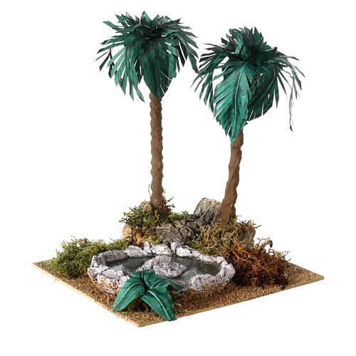 Palmeira dupla com lago resina 25x20x20 cm para presépio com figuras de 8 cm 3