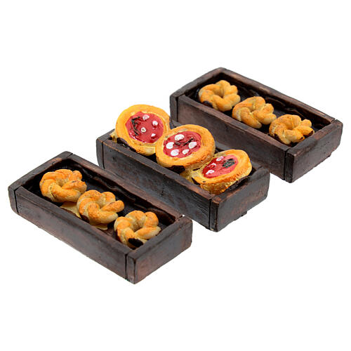 Boxes of pizza and bread 5x2x1 cm for 8 cm Nativity Scene, set of 3 2