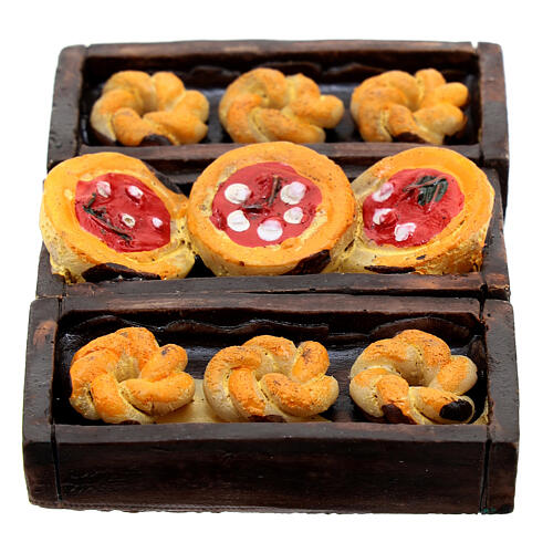 Caixinhas 3 peças pizza pão e roscas 5x2x1 cm para presépio com figuras de 8 cm 1