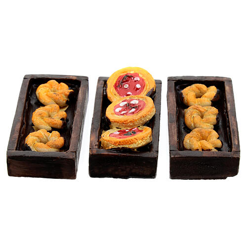 Boxes 3 pcs pizza bread donuts resin nativity scene 8 cm 5x2x1 cm 3