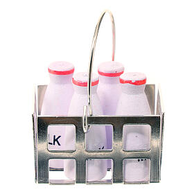 Set cesto quattro bottiglie latte presepe 12 cm h reale 3,5 cm