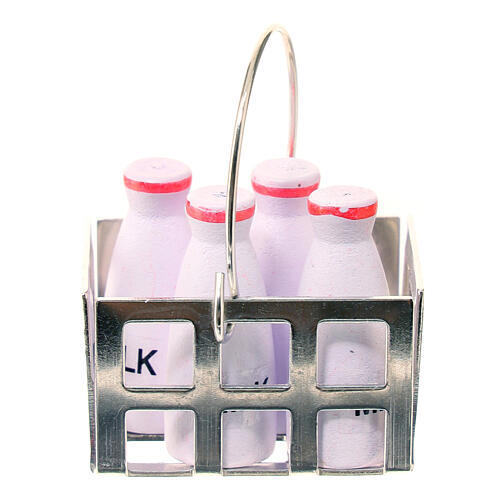 Conjunto caixote com garrafas de leite presépio 12 cm h real 3,5 cm 1