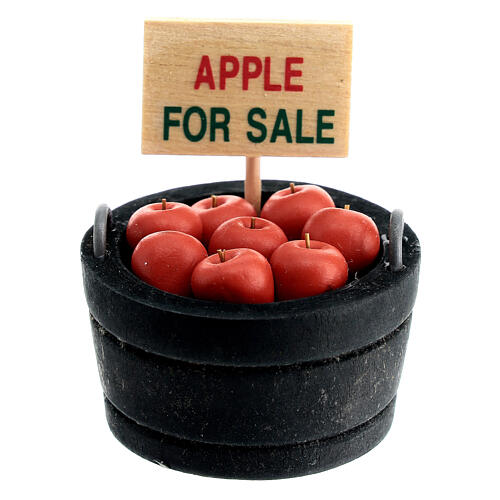 Verkaufskorb mit Äpfeln, Krippenzubehör, für 12 cm Krippe 1