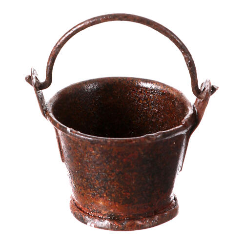 Rusty metal bucket for nativity scene 10-12 cm handle 3x2x2 cm 1