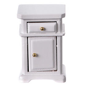 Night stand of white wood with real drawers for 12-14 cm Nativity Scene, 6x4x3 cm