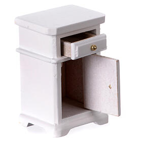 Night stand of white wood with real drawers for 12-14 cm Nativity Scene, 6x4x3 cm