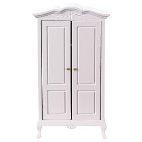 White wooden wardrobe with opening doors for 14 cm Nativity Scene, 15x10x5 cm