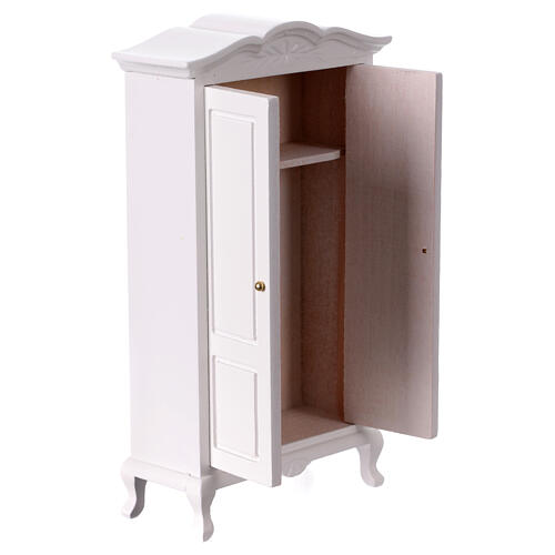 White wooden wardrobe with opening doors for 14 cm Nativity Scene, 15x10x5 cm 2