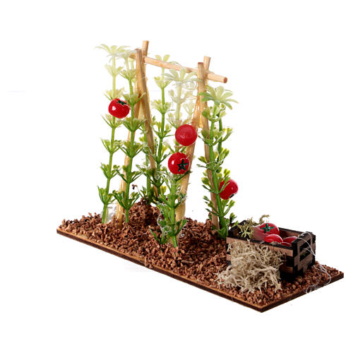 Szenerie mit Tomatenpflanzen und Gemüsekiste für Krippe mit 12 cm Figuren-Serie 10×12×5 cm 2