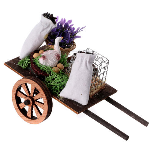 Cart with chickens and seeds for 10-12 cm Nativity Scene, wood, 10x15x10 cm 3