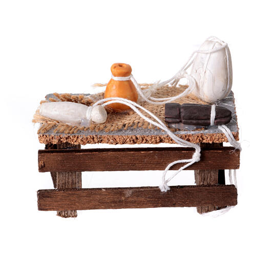 Markttisch für Krippe 10 cm mit Wurst und Käse 10×10×5 cm 1