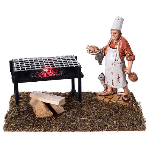 Grill with LED and figurine for 10-14 cm Nativity Scene, 10x15x10 cm 1