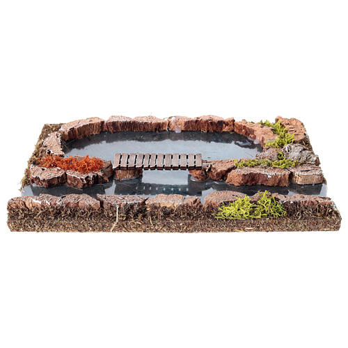 Rivière avec passerelle décor crèche 25x20 cm figurines 14-16 cm 1