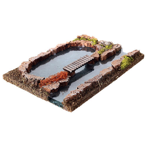 Rivière avec passerelle décor crèche 25x20 cm figurines 14-16 cm 3