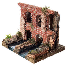 Double river with Roman aqueduct for Nativity Scene, 15x20x15 cm