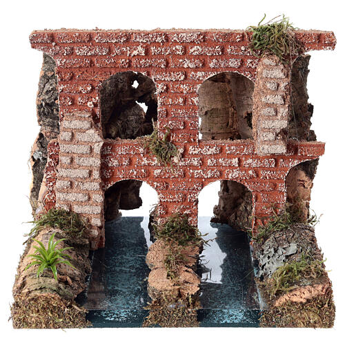 Double river with Roman aqueduct for Nativity Scene, 15x20x15 cm 1