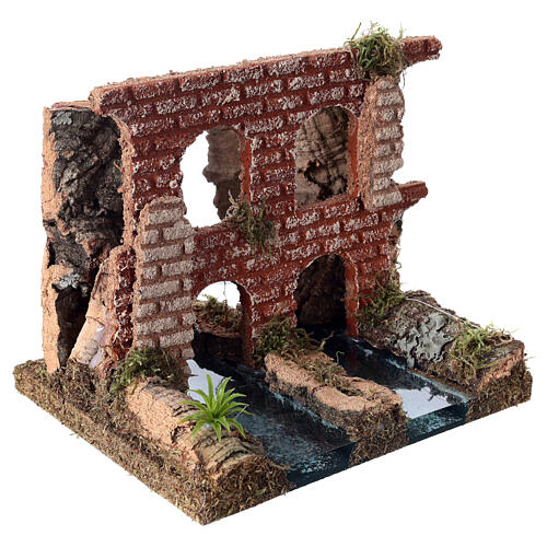 Double river with Roman aqueduct for Nativity Scene, 15x20x15 cm 3