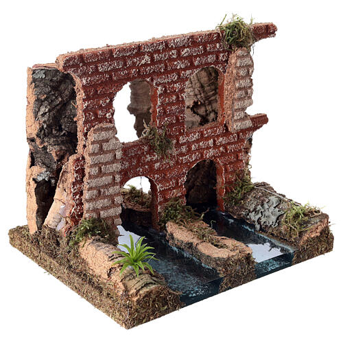 Rio duplo aqueduto romano para presépio 15x20x15 cm 3