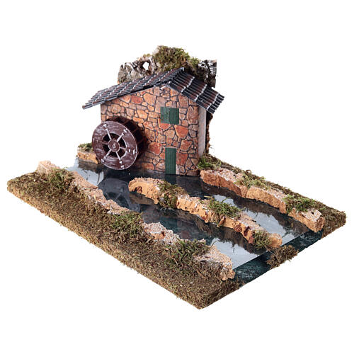 Stretch of river with faux water mill 15x25x20 cm nativity scene 14-16 cm 2