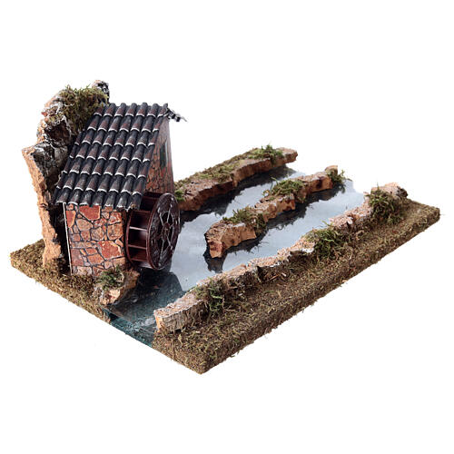 Stretch of river with faux water mill 15x25x20 cm nativity scene 14-16 cm 3