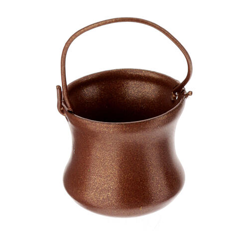 Metal pot with handle, copper finish, for 10-12 cm Nativity Scene, 2x2 cm 1