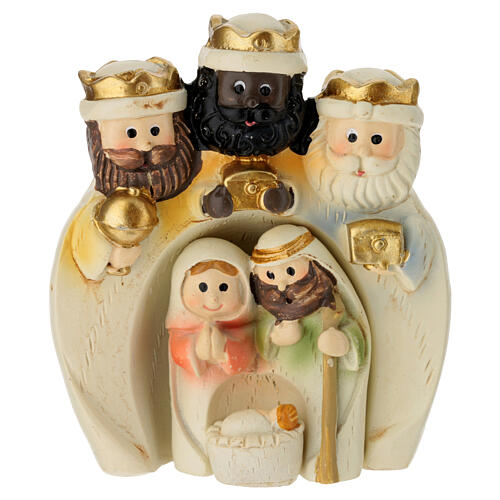3-piece nativity scene in cream-colored resin 8x5x5 cm 1