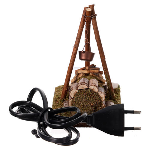 Feuerstelle mit Kessel, flackernde LED-Beleuchtung – für 10–12 cm Krippe 4