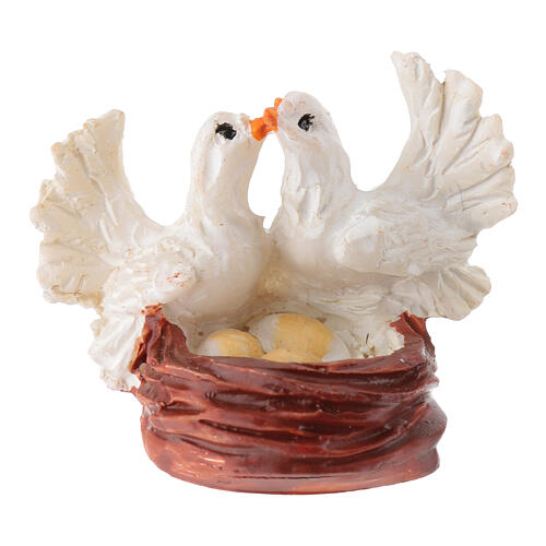 Set of 2 pigeons with nest, 2 cm, resin, for 10-12 cm Nativity Scene 1