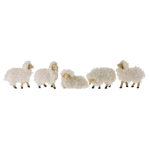 Set of 5 sheeps with wool, h 6 cm, for 10-12 cm Nativity Scene 1