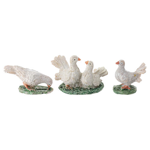 White pigeons, resin, set of 3, for 12 cm Nativity Scene 1