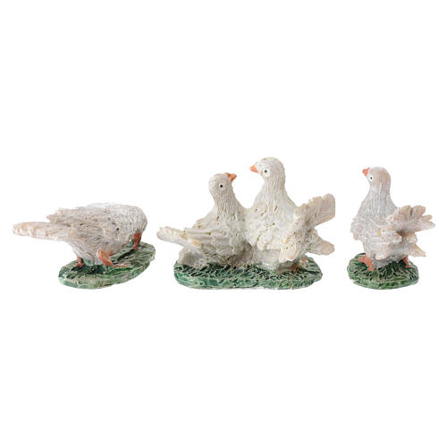 Pigeons blancs résine set 3 pcs crèche 12 cm 2