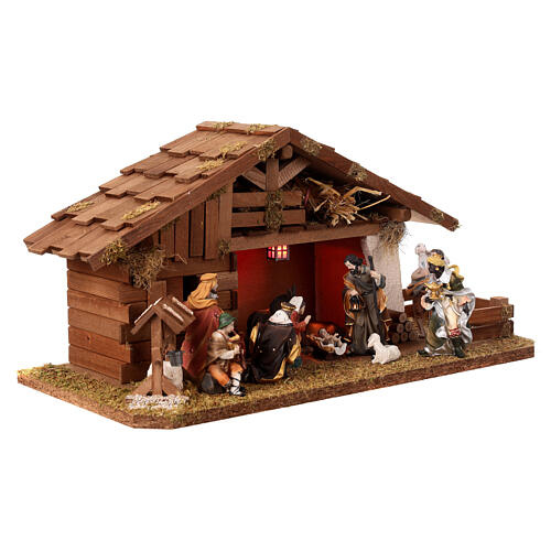 Stall mit Geburt-Christi-Figuren und Innenbeleuchtung – 25 × 50 × 25 cm 3
