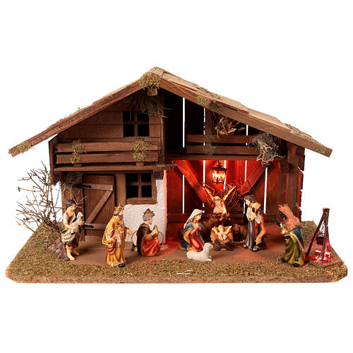 Stall aus Holz mit Figuren, für 10-cm-Krippe – 35 × 60 × 30 cm 1