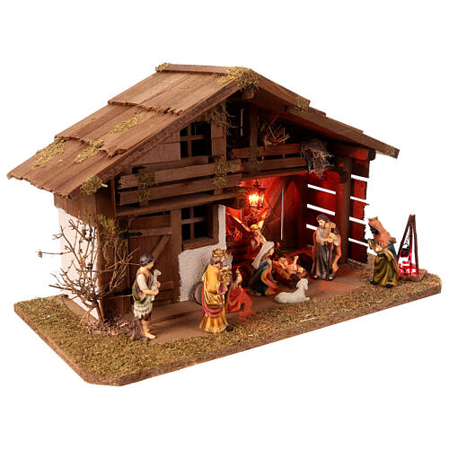 Wooden nativity stable with 10 cm statues 35x60x30 cm 3