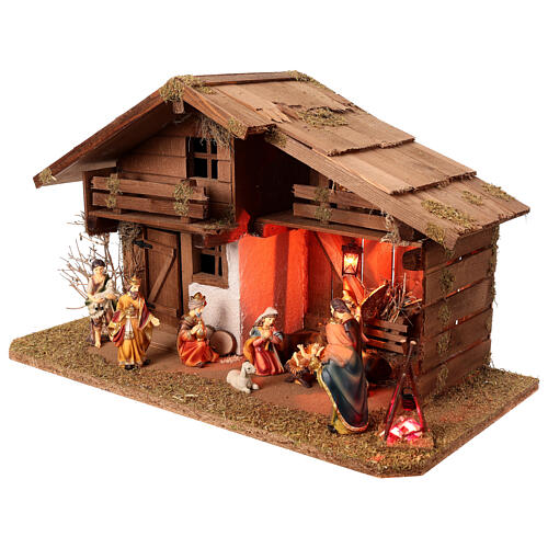 Wooden nativity stable with 10 cm statues 35x60x30 cm 5